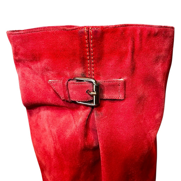 Vintage Italian Red Suede Knee-High Boots, 40 (9-10), Bench-Made - Picture 8 of 15